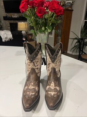 NWT Rockin' Country🤠Brown Leather Western Ankle Boots w/ Animal Print Size 12M